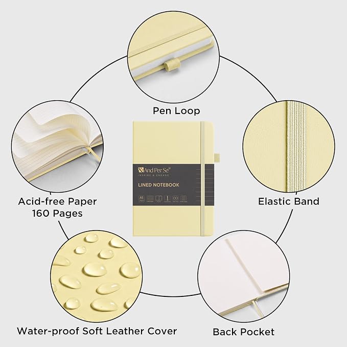 &And Per Se Lined Journal Notebook, 160 Pages, A5 5.7 x 8 inches College Ruled Thick Paper Notebook Journals for Writing, Hardcover Notebooks for Women Men Office School (1 Pack, Light Yellow)