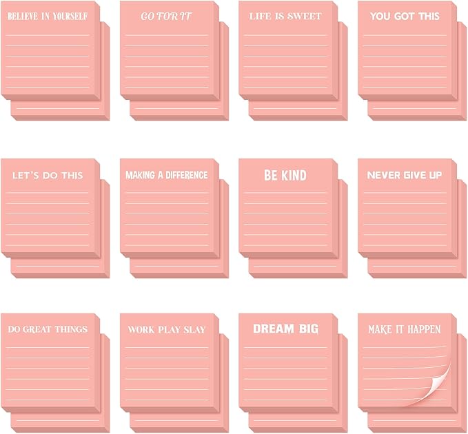 Yinder 24 Pcs Sticky Notes Gifts Bulk,Inspirational,Pink