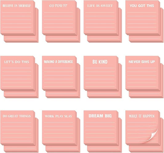 Yinder 24 Pcs Sticky Notes Gifts Bulk,Inspirational,Pink