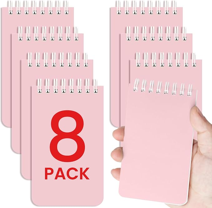 Taja Set of 8 Mini Pocket Notebook Top Spiral Nursing Notepads | Pink 3" x 5", Mini Little Spiral Notebook, Nursing Notepad, Perfect for Work, School, Office, Nurse, Travel