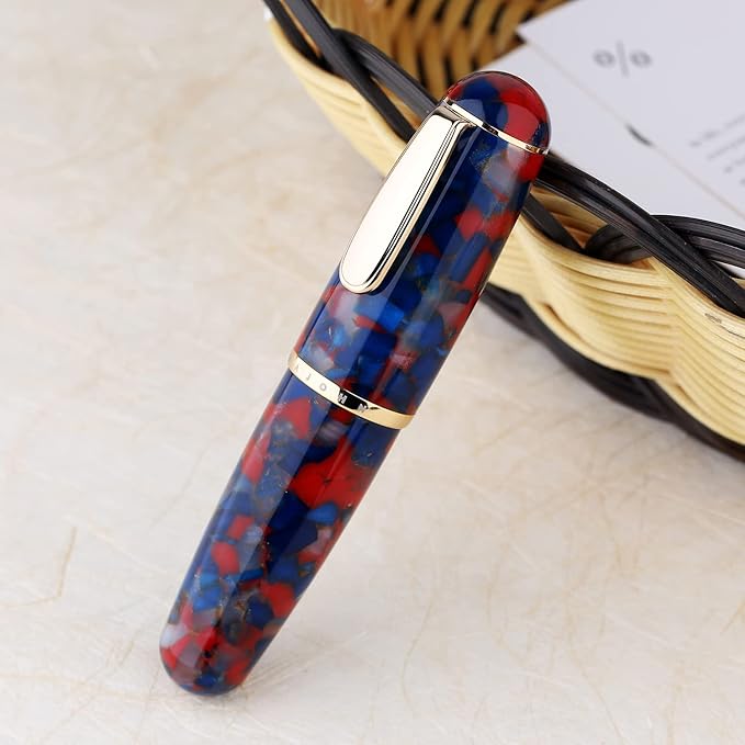 Majohn Q1 Fountain Pen Fude Pen Bent Nib Red Blue Acrylic, Little Fat Man Eyedropper Filling Pocket Pen Large Capacity
