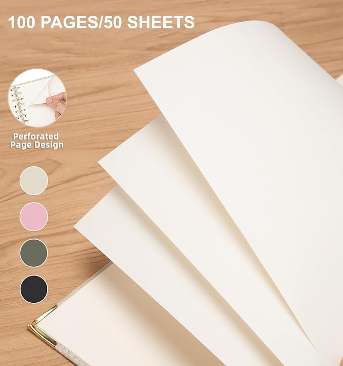 A4 Large Blank Spiral Notebook Journal, (8.5×11'') 100 Pages 50 Sheets Linen Hardcover College Ruled Journaling For Work & Note Taking Thick Spiral Journal For Writing Daily Journal For Women & Men- White