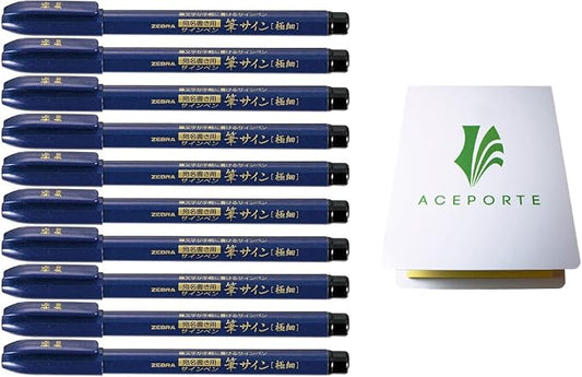 Zebra Fude Sign Brush Pen Extra Fine (WFSS4), Calligraphy Pen for Art Drawings, Manga Illustration, Water-Resistant Black Ink, Pack of 10 & Original Sticky notes