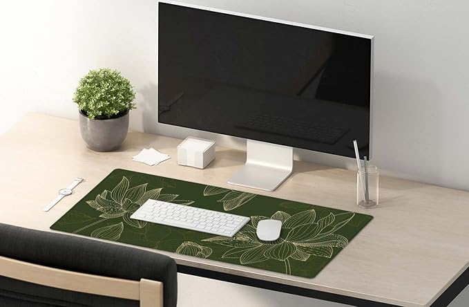 SSOIU Green Floral Desk Mat - Modern Gaming Mouse Pad, Large XXL Size, 35.5" x 15.7