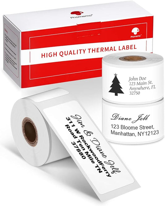 Phomemo Address Labels for M-Series Label Makers, Thermal Mailing Stickers | Easy to Peel Off. White, 1" x 2-5/8", 130 Per Roll, 3 rolls