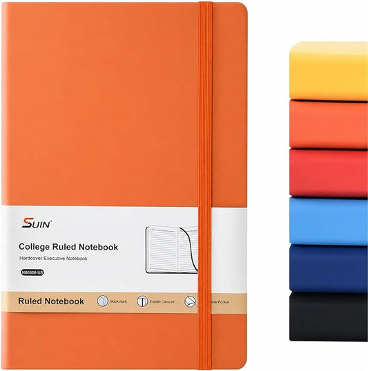 SUIN Hardcover-Journal-Notebooks, A5 Lined Journals Notebook for Writing 200 Pages, 8.2 x 5.5 inch, Classic Ruled Notebooks for Work/Travel/College (Orange- 1 Pack)