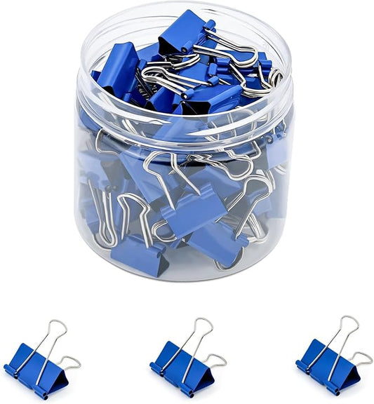 Temiary 60 Pcs Binder Clips, 0.6 Inch Mini Metal Binder Paper Clip with Container, Blue Small Paper Clamps Bulk for Office, Home, School Supplies