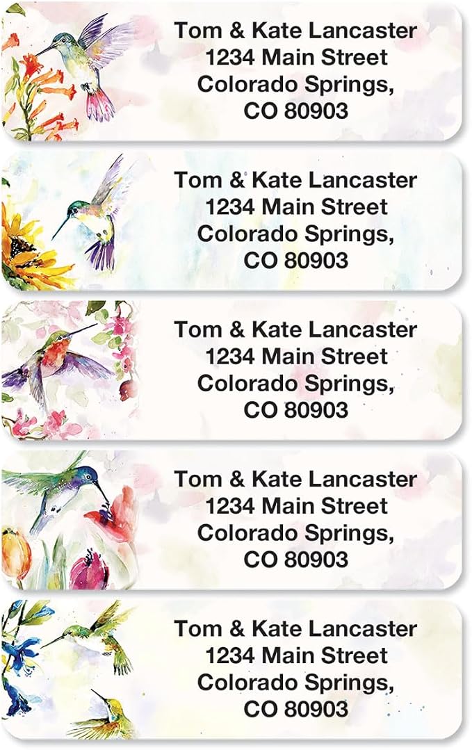 Colorful Images Rolled Address Labels | Fluttering Hummingbirds, 250 Count, Self-Adhesive, With Dispenser Customize with Name & Shipping Address