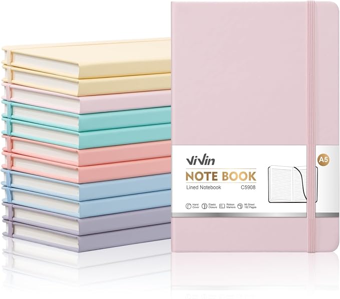 ViVin Lined Journal Notebooks for Professional Office Work,192 Pages,Medium 5.5 x 8.3 inch,College Ruled,A5 Hardcover Journaling Notebooks for Writing,12 Pack Bulk