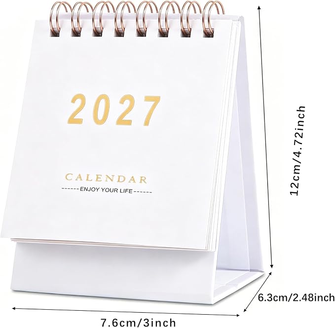 Mini Desk Calendar 2026-2027, Monthy Small Desktop Calendar Runs From July 2026 until Dec 2027, 250 GSM Thick Paper Twin-Wire Binding for Home or Office (White)