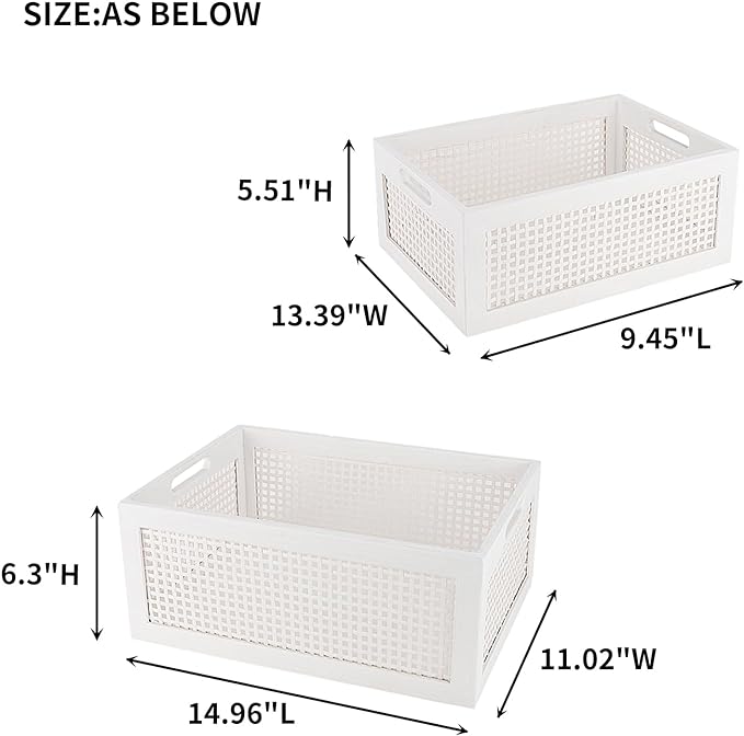 Desktop Storage Basket, Sundry Office Drawer Storage Box, Wood Frame Storage Basket. (White-Set2)
