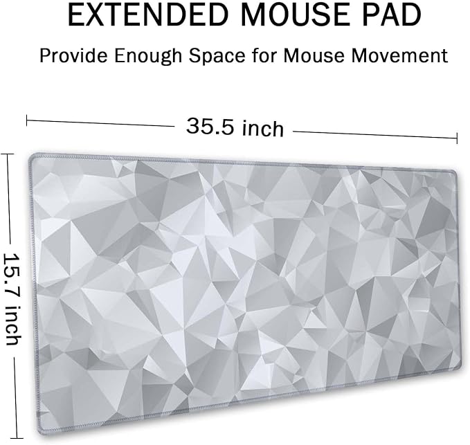SSOIU Large Mouse Pad, Full Desk XXL Extended Gaming Mouse Pad 35.5" X 15.7", Waterproof Desk Mat Stitched Edges, Non-Slip Computer Keyboard Mousepad for Office and Home, Gray Triangular Abstract