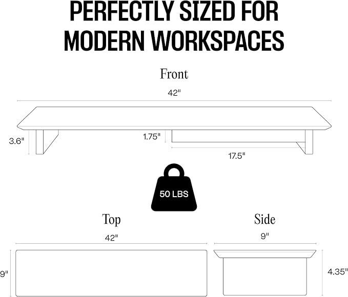 COREMINDED Solid Wood Dual Monitor Stand Riser, 42 Inch Walnut Desk Shelf | Fits 2 Monitors, Sturdy & Stable Solid Wood, Under Monitor Keyboard Storage, Office Desktop Organizer, Easy Assembly, Walnut
