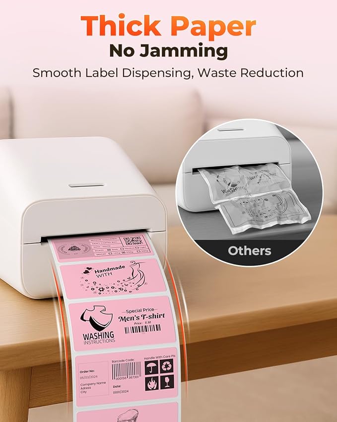 MUNBYN 4x2 Thermal Labels, 500 Sheets/1 Roll, Pink | Strong Adhesive & Perforated, Non BPA&BPS for Small Business, Barcode, Bakery, Inventory, Price Tag
