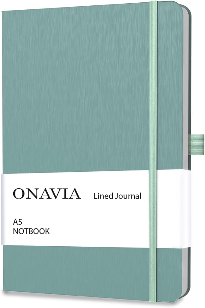 ONAVIA A5 Notebooks for Work, Lined Journal, 160 Pages, Green | 80 Sheets, 5.8 x 8.3 in, Lay Flat, College Ruled, A5 Hardcover Journal, Lined Notebook for Work, School, Note Taking