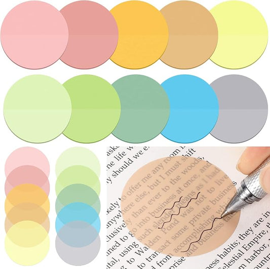 Sabary 500 Sheets Transparent Sticky Notes Round Translucent Sticky Notes Tabs Colorful Page Flags Stickers Clear Book Markers Bible Journaling Office Back to School Supplies(1.75 Inch,Bright)