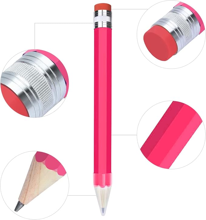 Giant Pencils for Prop/Gifts/Decor - 14 Inch Jumbo Wooden Big Novelty Pencil with Cap for Schools and Homes (Pink)