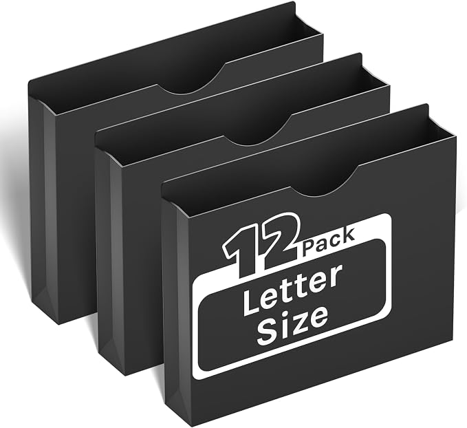 ANSOOK 2 Inch File Jackets & File Pockets,12 Pack Plastic Manila File Folders Letter Size, Heavy Duty Expandable Manile File Jackets, Reinforced Straight Cut Tab,Expanding File Jacket Folders