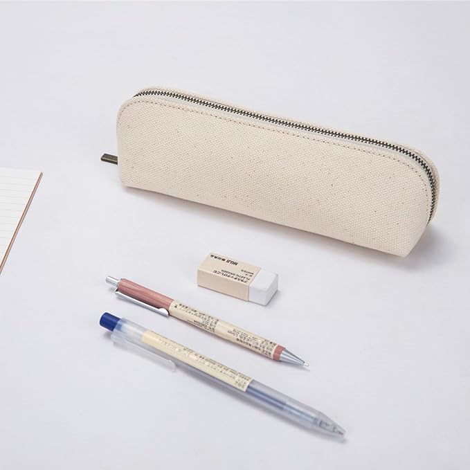 Pencil Case Small Pencil Pouch Slim (Beige, Canvas)