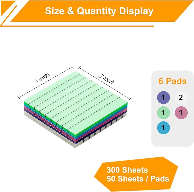 SYMDROMIA 6 Pads Lined Transparent Sticky Notes, 3"x3" 6 Soft Color Clear Translucent See Through Sticky Notes with Lines for Office School Planner Supplies Aesthetic Bible Annotation Markers Tabs