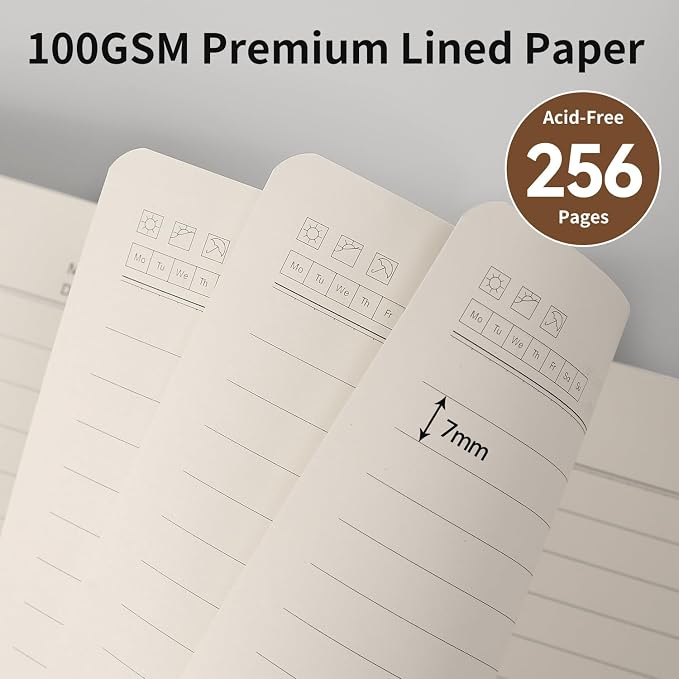Lined Journal Notebook,256 Pages,A5 Size (5.7'' x 8.3''),Vintage Tree Growth Rings Leather Hardcover Journal,100 GSM Thick Paper,for Daily,Work,School,Note Taking((Black)