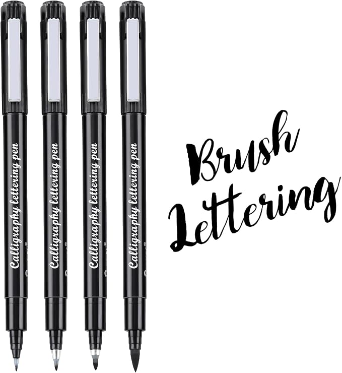 Dyvicl Hand Lettering Pens, Calligraphy Brush Pens Art Markers for Beginners Writing, Sketching, Drawing, Illustration, Scrapbooking, Journaling, Black Ink Pen Set, 4 Sizes