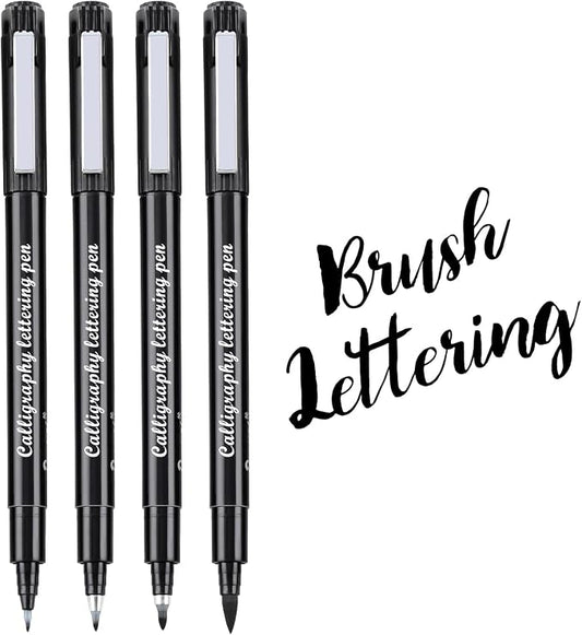 Dyvicl Hand Lettering Pens, Calligraphy Brush Pens Art Markers for Beginners Writing, Sketching, Drawing, Illustration, Scrapbooking, Journaling, Black Ink Pen Set, 4 Sizes