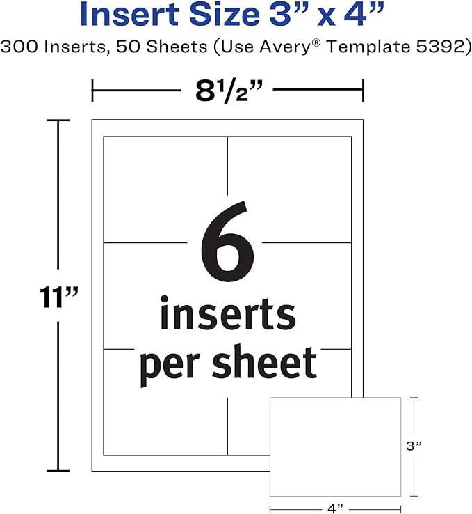 Avery Customizable Name Badge Inserts for Name Tag Holders, 3" x 4", White, Laser/Inkjet Printable, 300 Inserts Per Pack, 1,500 Total (5 Packs of 5392) | For Name Tag Holders, Laser/Inkjet Printable, 300 Inserts Per Pack, 5 Packs of 5392