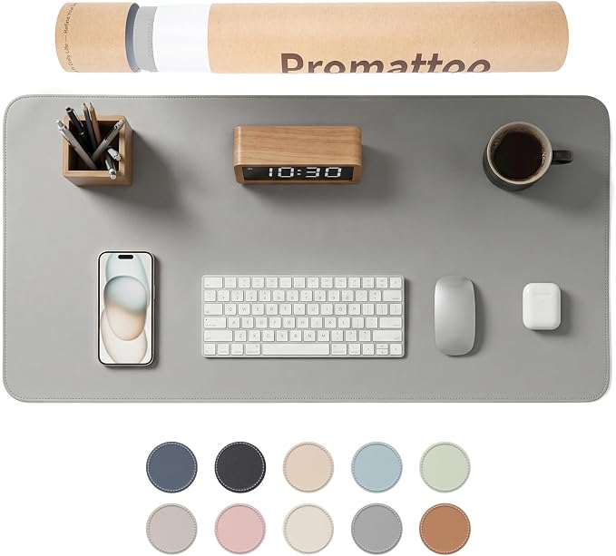 Large Desk Pad Non-Slip Desk Mat Protector for Keyboard Mouse Waterproof Vegan Leather Surface Faux Leather Laptop Mat Smooth Mouse Pad Premium Gift Tube Mist Gray 39" x 17"