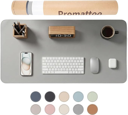 Large Desk Pad Non-Slip Desk Mat Protector for Keyboard Mouse Waterproof Vegan Leather Surface Faux Leather Laptop Mat Smooth Mouse Pad Premium Gift Tube Mist Gray 35" x 17"