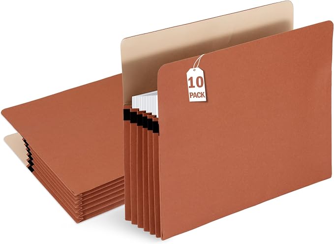 VZCPYTPM 10 Packs Expanding File Pockets,5-1/4"" Expandable Folder Bag,Expandable File Folders Letter Size,Accordion File Organizer for Office,School,Home,Kraft