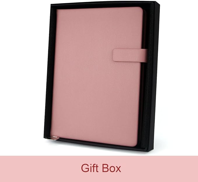 A5 Hard Cover Lined Notebook, Pen Holder & Gold Edges, 180° Lay Flat Journal, Large 5.7 x 8.4 in, Bookmark & Gift Box, Business Notebook for Work, Study, Travel(Pink)
