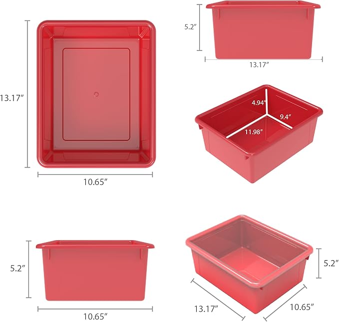 Storex Letter Size Deep Storage Tray – Organizer Bin for Classroom, Office and Home, Red, 5-Pack (62525A05C)