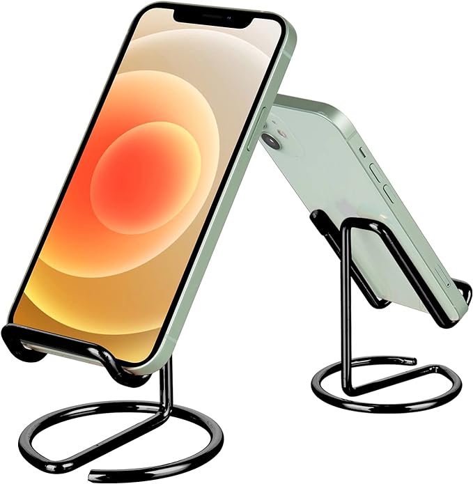 ROPOSY Cell Phone Stand for Desk, Cute Metal Black Cell Phone Stand Holder Desk Accessories, Compatible with All Mobile Phones, iPhone, iPad