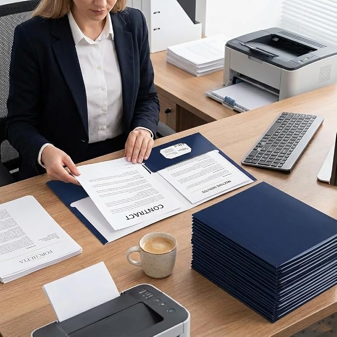 Zzrywuty File folders with Pockets,Navy Blue Two folders for documents,50 Pack Paper Folders with Card Slot,Letter Size,School Students,Business,Home and Office Workers