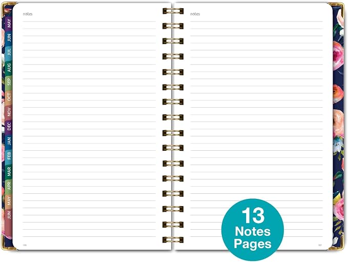 HARDCOVER Academic Year 2026-2027 Planner: 14 Months (May 2026 Through June 2027) 5.5"x 8" Daily Weekly Monthly Planner Yearly Agenda. Bookmark, Pocket Folder and Sticky Note Set (Small Navy Floral)
