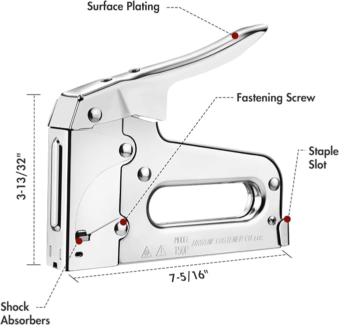 Arrow T50 Heavy-Duty Staple Gun, Manual Stapler | Chrome Steel, For Upholstery, Wood, Crafts, DIY and Professional Uses, Fits T50 1/4", 5/16", 3/8", 1/2" & 9/16" Staples