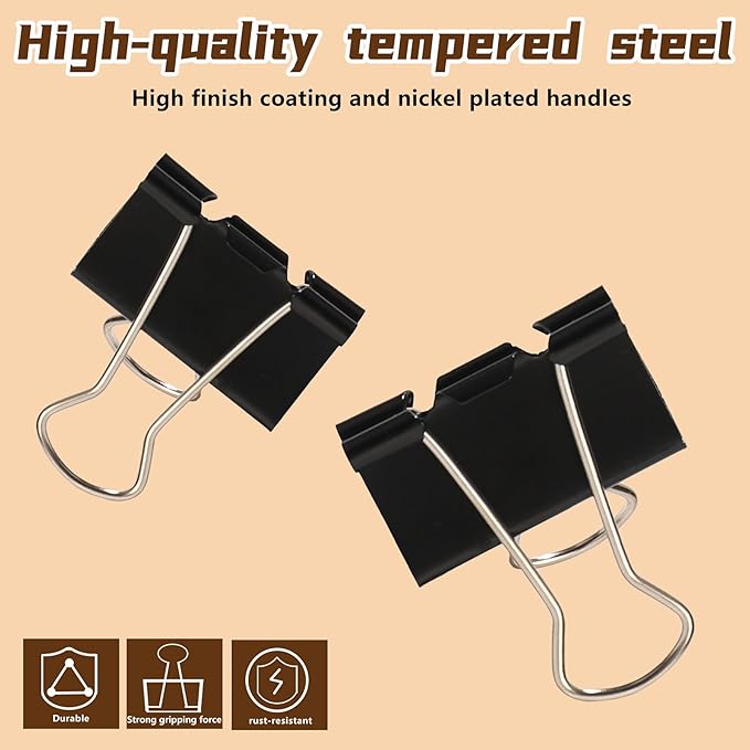 Binder Clips 1.25 Inch, 24 Pcs Black Medium Office Paper Clamps | Solid Metal Clips, Heavy-Duty Grip for Thick Docs, Great for Accounting, Teachers, Receipts & Daily Office File Sorting