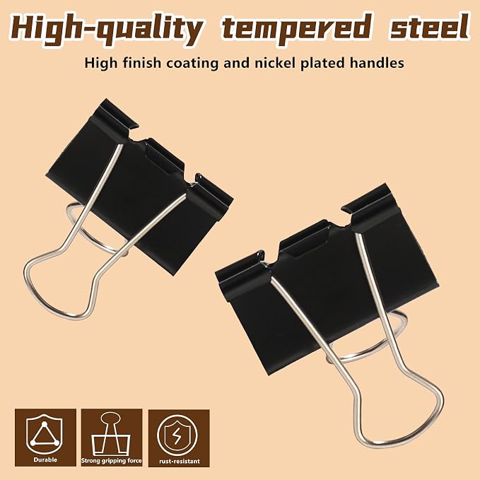 Binder Clips 1.25 Inch, 48 Pcs, Black Medium Office Paper Clamps | Solid Metal Clips, Heavy-Duty Grip for Thick Docs, Great for Accounting, Teachers, Receipts & Daily Office File Sorting