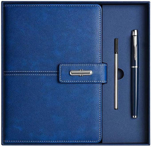 A5 Notebook Journal Leather Journal Hardcover With Pen Set for Work School Writing Business Notebook 200 pages + pen refill + gift box packaging(Blue)