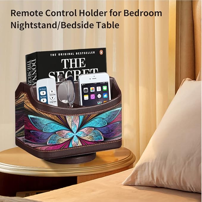 360° Rotatable Remote Control Holder,PU Leather TV Remote Caddy for Table | Colorful Art Supply Organizer Pen Holder, Multi-Functional Desk Organizer for Nightstand,Living Room,Home and Office Decor