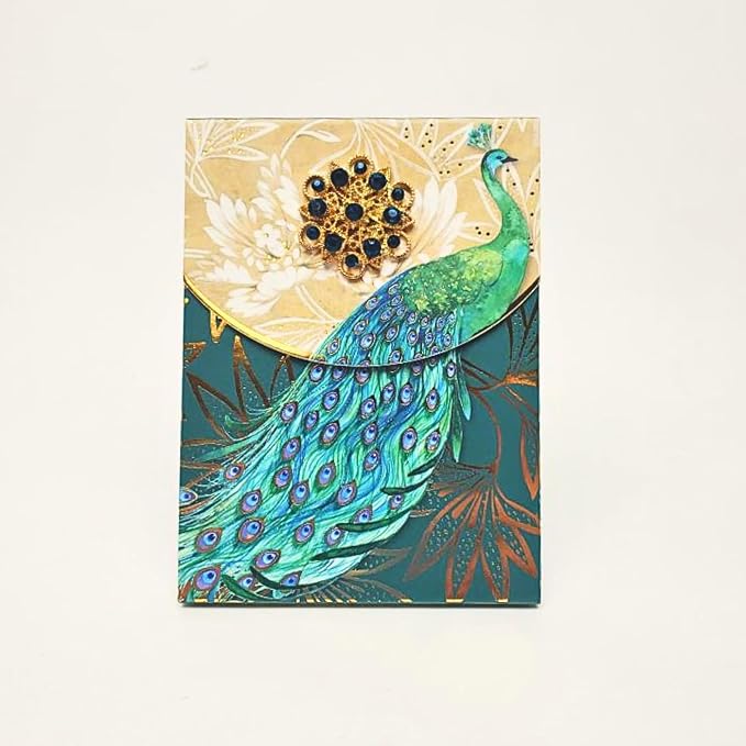 Punch Studio Flip-Top Notepad For Daily Notes or Notes on-the-go, with Magnetic Closure, Brooch Embellishment, Gold-Foil Accents & 75 Illustrated Sheets, 5" x 3.75" - Emerald Peacock (44667)