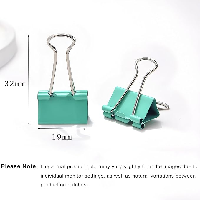 50 Pack Small Green Binder Clips 3/4 Inch (19 mm), Colored Little Paper Clamps, Tiny Mini Paper Clips for Office Home School Business 0.75"