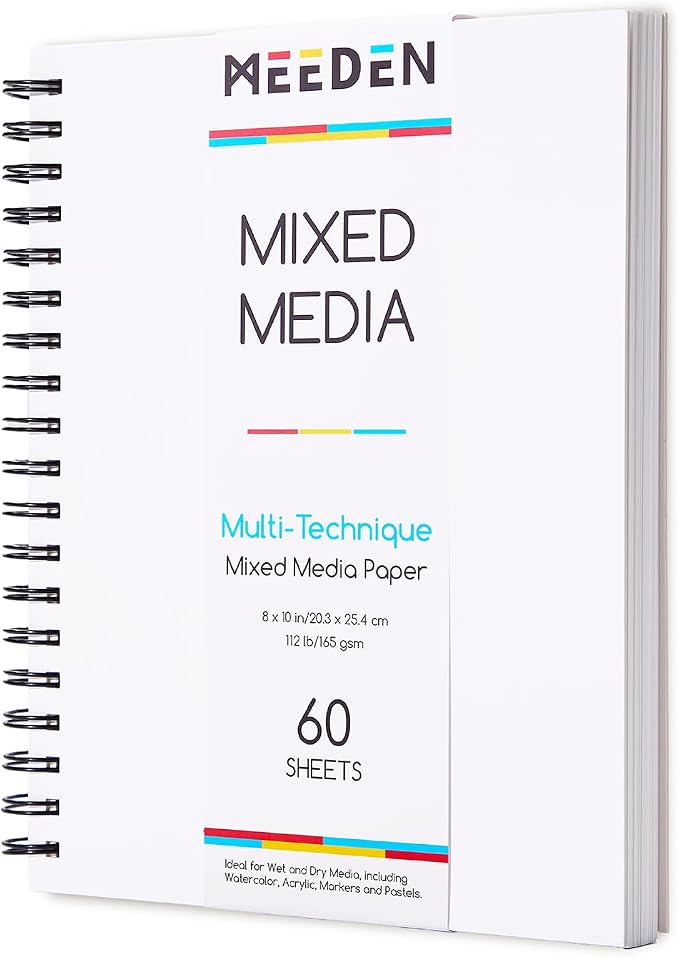 MEEDEN Mixed Media Paper Pad: 8" x 10" 112lb/165gsm Spiral Bound Mixed Media Sketchbook with DIY Cover - 60 Sheets Art Drawing Paper Sketch Pad for Artist Adults Painting Writing Sketching