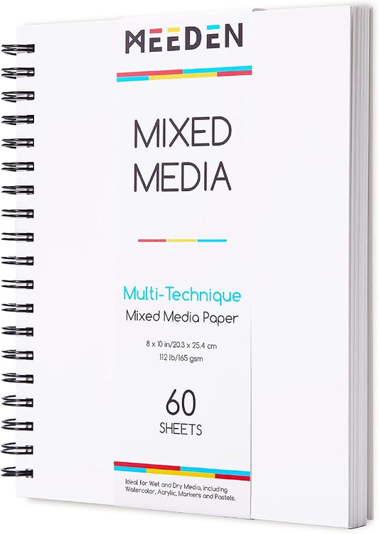 MEEDEN Mixed Media Paper Pad: 8" x 10" 112lb/165gsm Spiral Bound Mixed Media Sketchbook with DIY Cover - 60 Sheets Art Drawing Paper Sketch Pad for Artist Adults Painting Writing Sketching