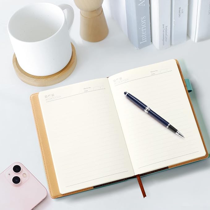 A5 Lined Leather Journal with Pen, 240 Pages Refillable Hardcover Notebook with Pocket and Magnetic Buckle, 80gsm Thick Daily Diary for Men Women, Great Gift for Business Travel Personal - Light Green