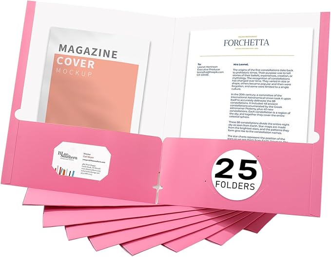 Zzrywuty File folders with Pockets,Pink Two folders for documents,25 Pack Paper Folders with Card Slot,Letter Size,School Students,Business,Home and Office Workers