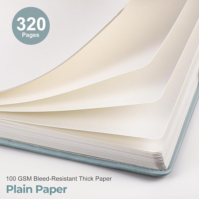 EMSHOI Blank Journal Notebook, 320 Pages, A5 Size (5.7'' x 8.3'') | Leather Hardcover, 100 GSM Thick Paper, Unlined, Plain, for Sketching, Drawing, Painting, Sun Debossed (Gray Blue)