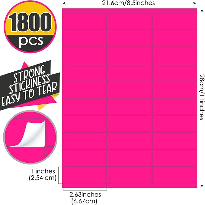 Geyee 1800 Pcs Fluorescent Address Labels Colored Address Labels 1'' x 2-5/8'' Neon Color Printable Stickers for Printer Return Mailing Shipping Message (Fluorescent Peach Red)