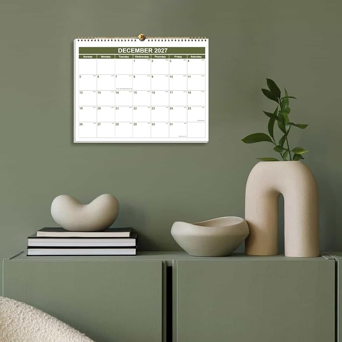 Calendar 2026-2027 - Wall Calendar 2026-2027 from July 2026 - December 2027, Spiral Binding Hanging Wall Calendar 2026 for Home/Office, 8.5" x 11", Green